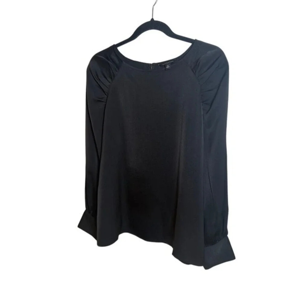 Banana Republic Women's Top Size M Black Puff Sleeve Collar Minimalist Office